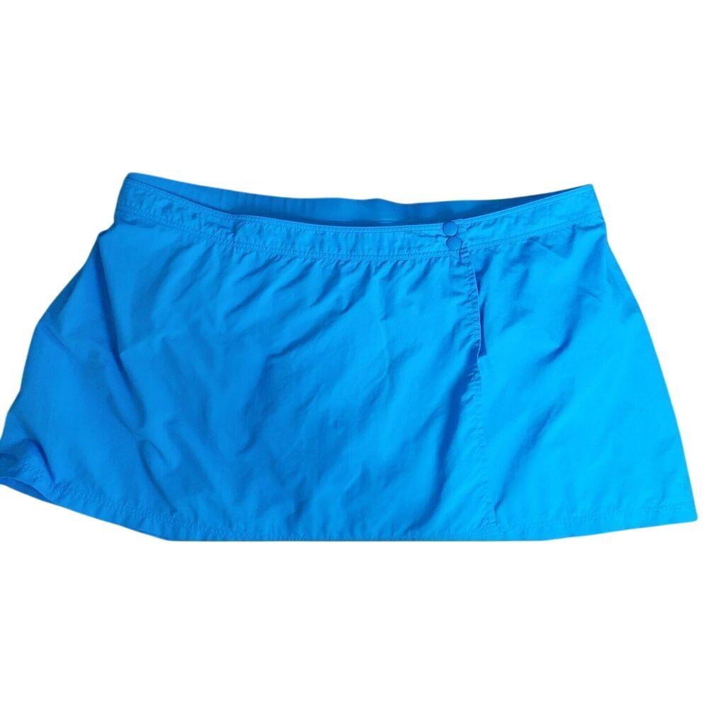 Lands End Womens Plus 22W Blue Wrap Swim Skirt Built-in Brief Back Pocket